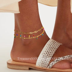 Anklets for Women Summer Beach Accessories Stainless Steel Imitation Pearl Chain Ankl alternate view