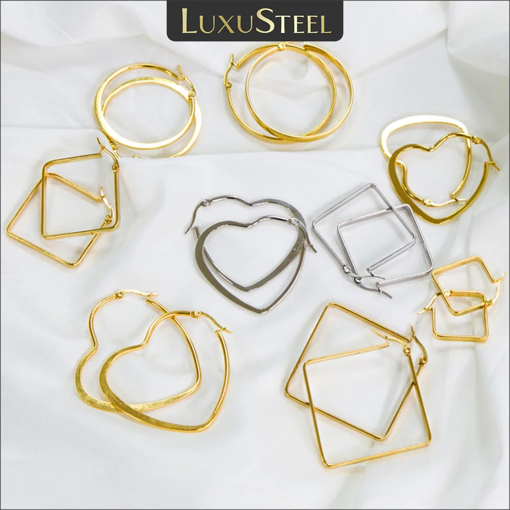 LUXUSTEEL Stainless Steel Hoop Earrings | Simple Geometric Shapes for Women alternate view