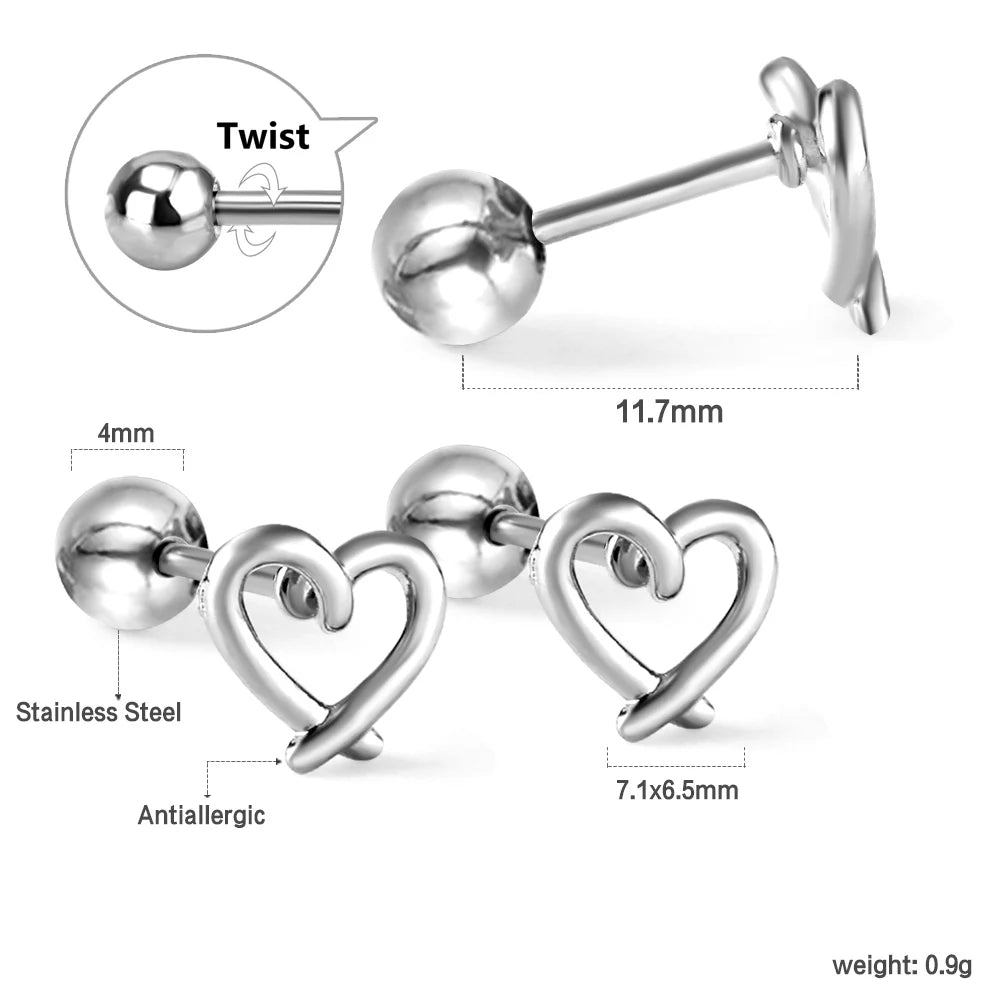 LUXUSTEEL Mini Cute Stainless Steel Stud Earrings Women Girls Heart Butterfly Rabbit Hel detail view