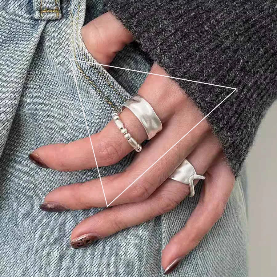 VENTFILLE 925 Sterling Silver Trend Arched Wide Ring For Female Geometry Punk Design J close-up view