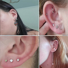 2pcs Hypoallergenic Stainless Steel Cartilage Stud Earrings,Eye Flame Moon Barbell Bac close-up view