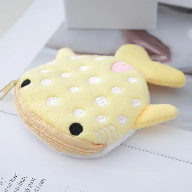 Cute Animal Plush Coin Purse | Zipper Change Purse with Keychain Mini Wallet close-up view