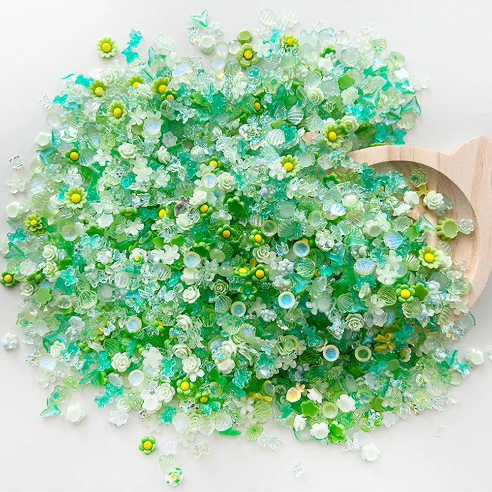 100PCS Random Mixed Strawberry Flowers Nail Charms Sweet Resin Flatback Moon Nail Art close-up view