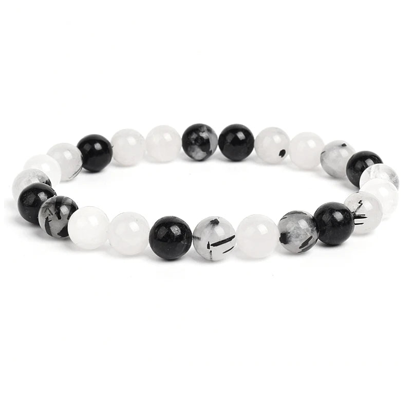 Natural Stone Beads Bracelet For Women Men Amethysts Crystal Quartzs Aquamarines Jades close-up view