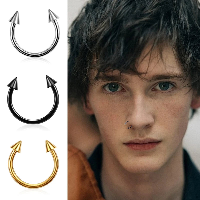 5pc Stainless Steel C Shape Septum Piercing Nose Ring Cartilage Earrings For Women Men B detail view