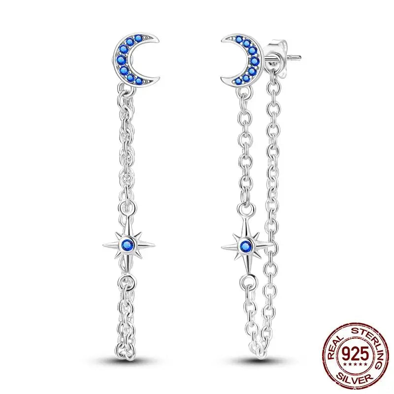 Luminous Shell Women Earrings Original 925 Sterling Silver Pave CZ Star Moon Hoop Earrings Engagement Wedding Jewelry