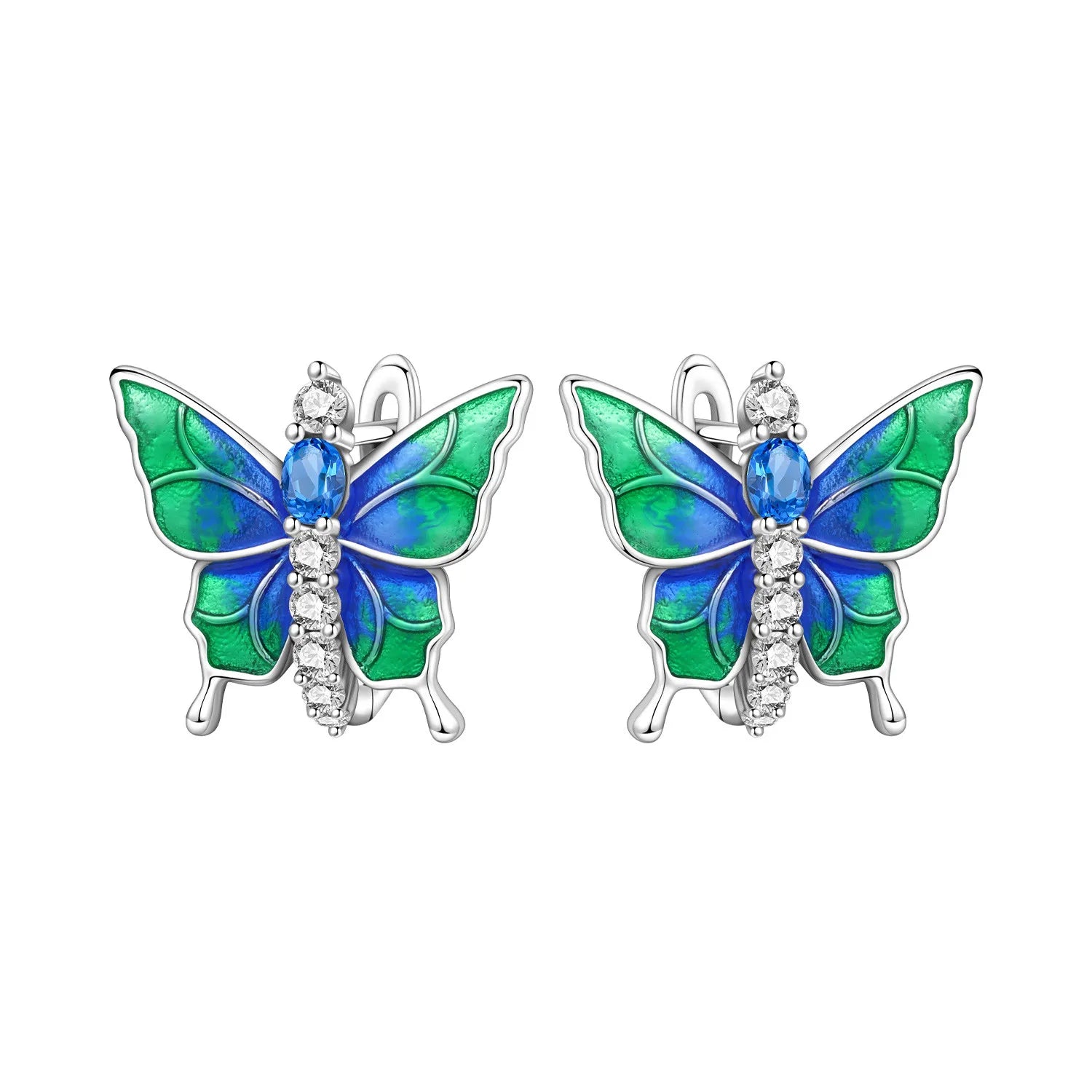 PANPOKI Original 925 Sterling Silver Double Butterfly Insect Earrings Women Hoop Earr lifestyle view