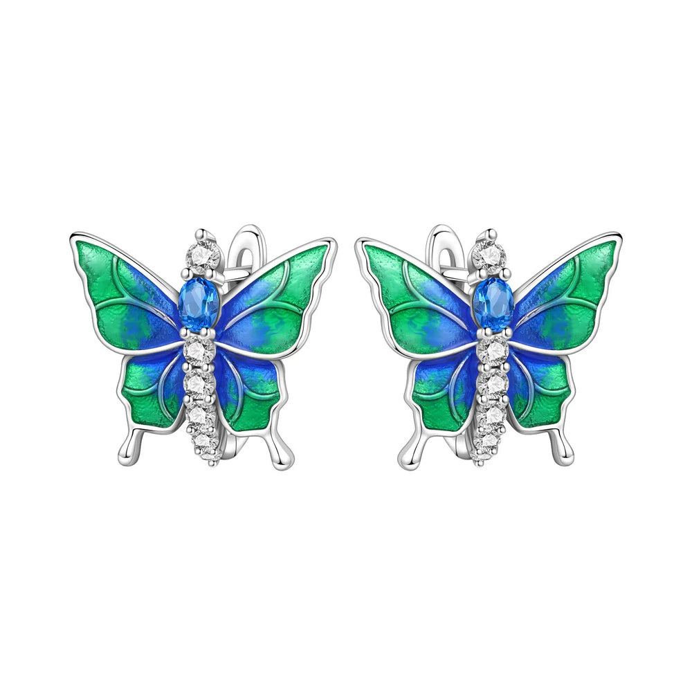 PANPOKI Original 925 Sterling Silver Double Butterfly Insect Earrings Women Hoop Earr lifestyle view