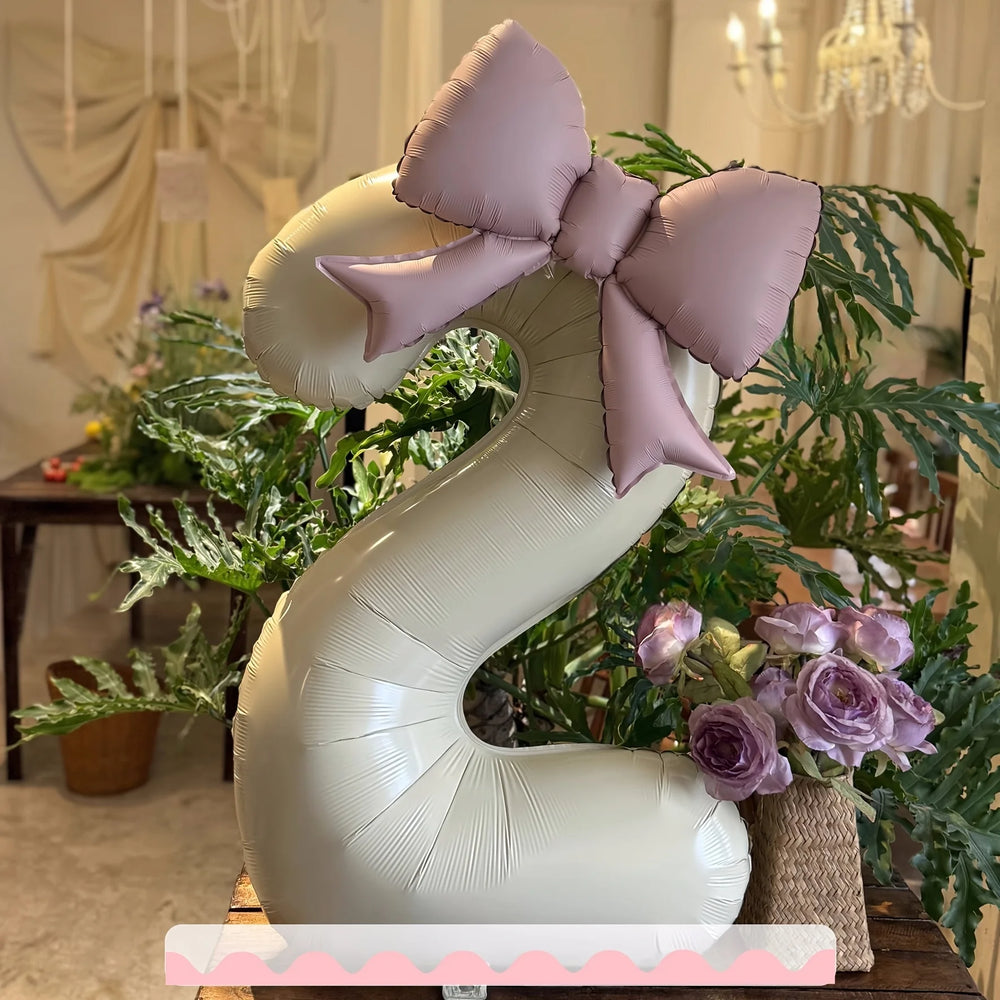 2 Pcs 32 Inch Cream Digital Balloon Set with Pink Bow | Aluminum Foil Party Decor alternate view