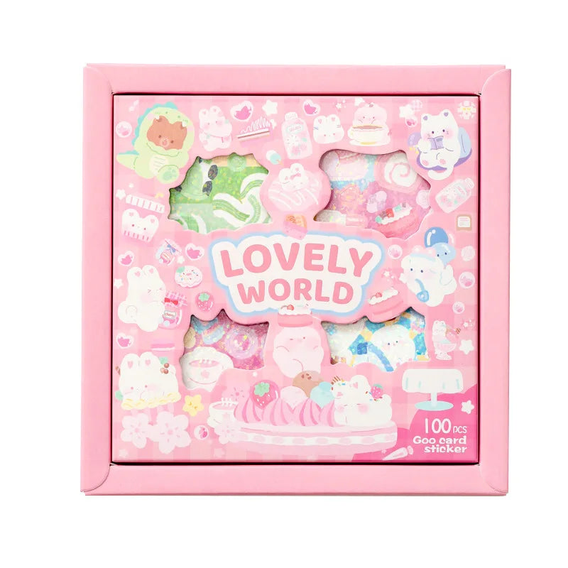 100 Pieces Kawaii Decorative Sticker Set | Cute Cartoon Glitter Stickers for DIY Scra lifestyle view