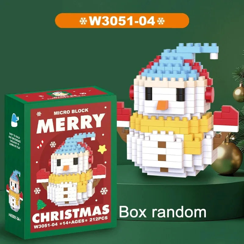 Christmas Micro Building Block Set | Santa and Reindeer Puzzle Toy close-up view