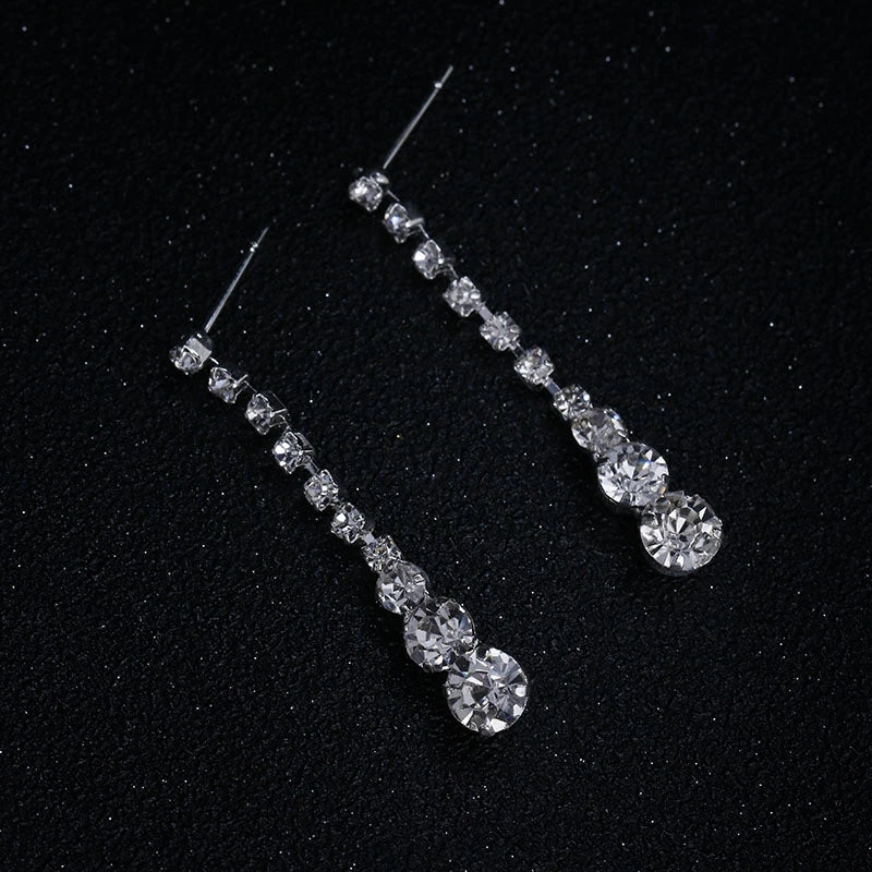 Inspired Celebrity Style Crystal Long Drop Necklace Earrings Set Women conjunto femini close-up view