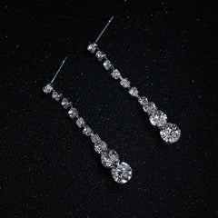 Inspired Celebrity Style Crystal Long Drop Necklace Earrings Set Women conjunto femini close-up view