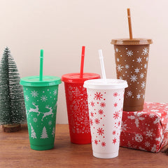 1Pc 710ML Christmas Coffee Straw Cup Reusable Xmas Tree Snowflake Plastic Cup With Lid New Year 2026