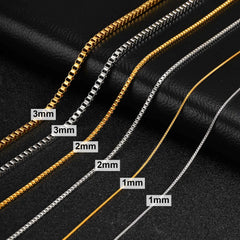 Stainless Steel Box Chain Necklace | 1/2/3mm Thin Square Link Choker for Men and Women detail view