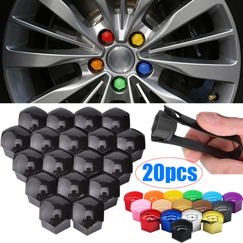 17mm/19mm/21mm 20Pcs Car Wheel Nut Caps Protection Covers Caps Auto Hub Screw Cover Black Car Tire B