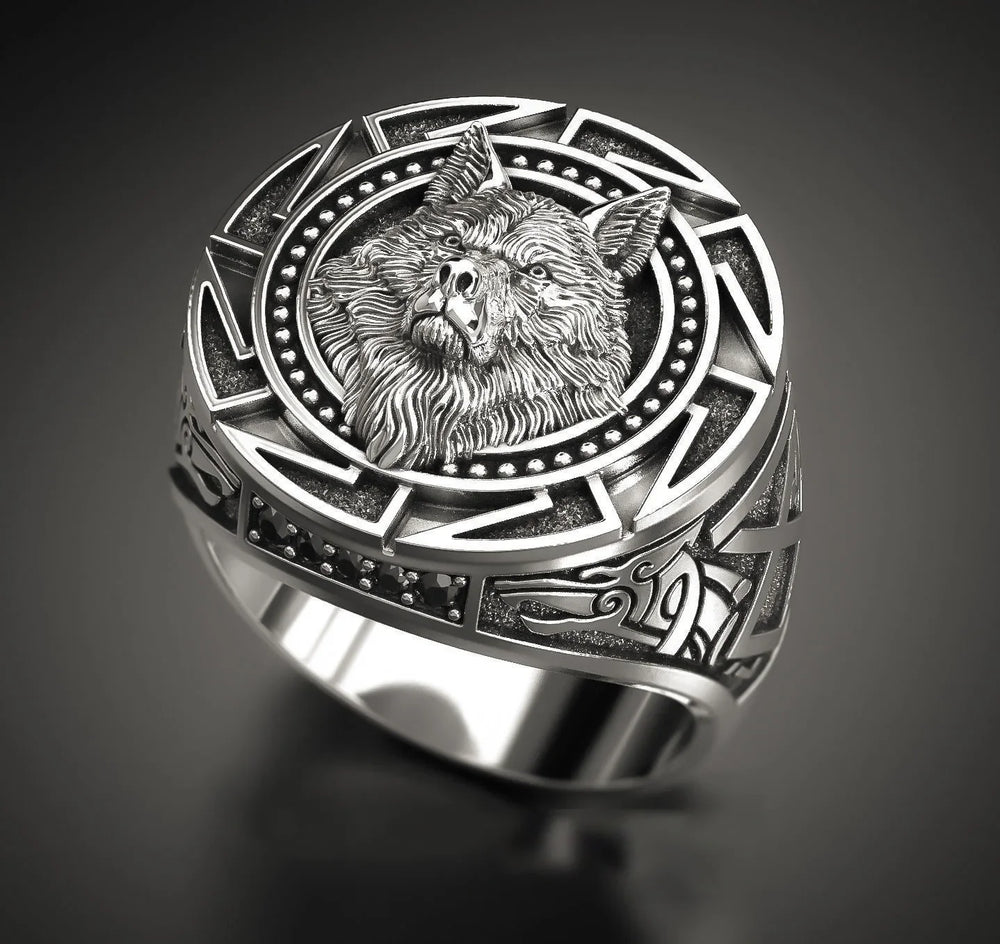 Andara 925 Sterling Silver Ring Retro Wolf Totem Thai Silver Ring Warrior Wolf Head M lifestyle view