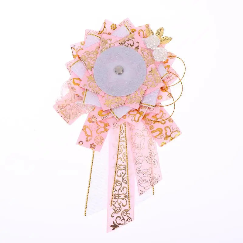 Big Bow Anime Badge Display Rosette With Gold Accents And Butterfly Decor Perfect For Co detail view