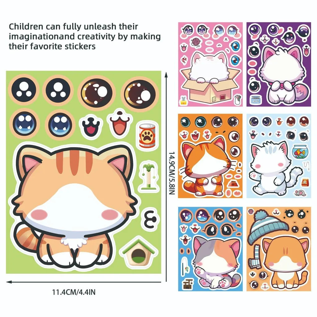 8 Pcs Cute Kitten Dress-Up Stickers | Cartoon Puzzle Toy and Waterproof Decals for Ki lifestyle view