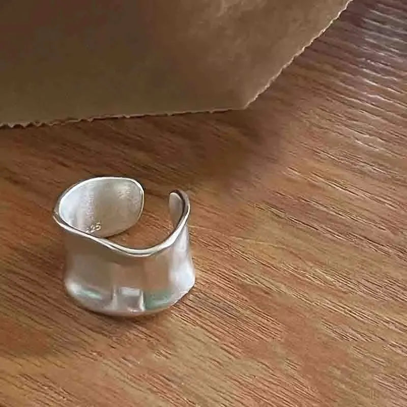 PANJBJ 925 Sterling Silve Multilayer Irregular Geometric Ring for Women Simple Charm lifestyle view