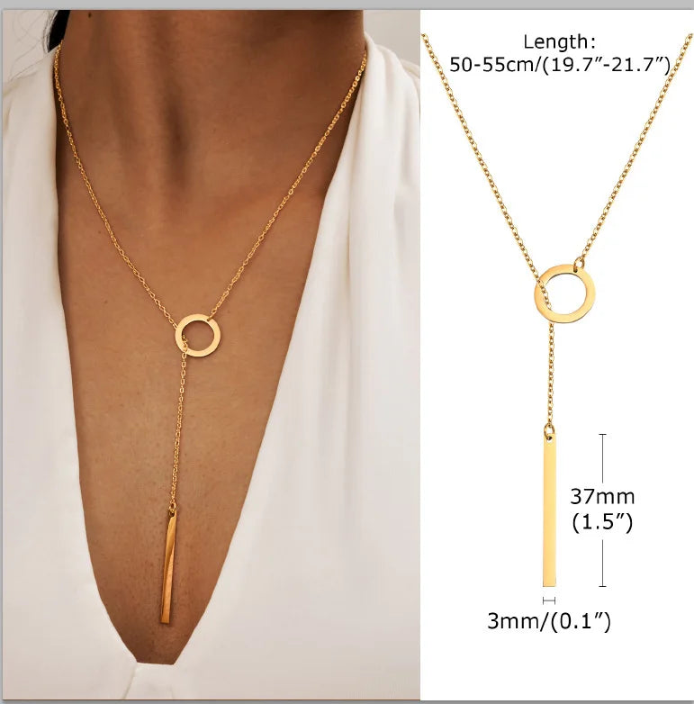 Stainless Steel Lariat Necklace Gold Plated, Dainty Long Necklace Laryered Necklaces For detail view