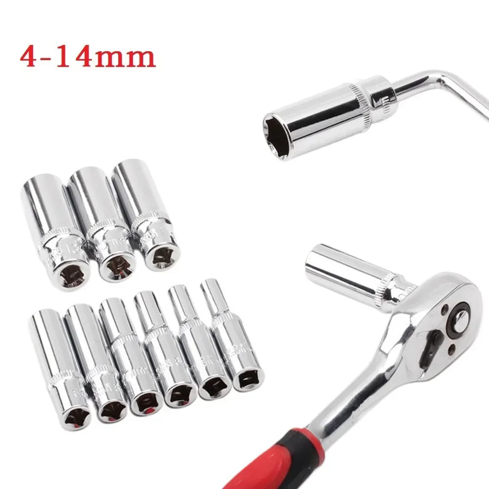 1/4 Hex Drive Deep Socket Adapter Set | Chrome Vanadium Steel Impact Socket Wrench detail view