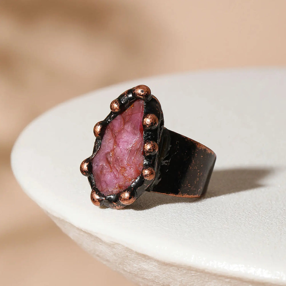 Irregular White Quartz Point Beads Bronze Handmade Rings Jewelry Women Natural Ston additional angle