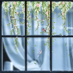 Branches Flowers Birds Window Sticker | Electrostatic Decorative Mural detail view