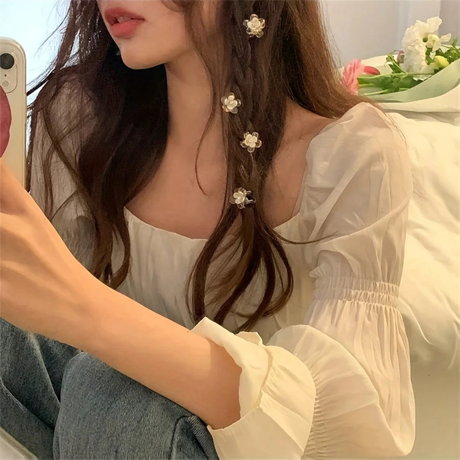 Cute Mini Flower Hair Clips, Transparent Crystal Hair Claw for Bangs & Side Hair alternate view