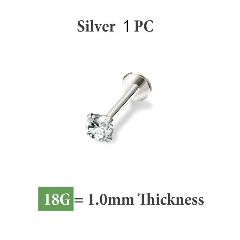 1pc 20G-16G Stainless Steel Monroe Lip Stud Ring, Tragus Helix Conch Cartilage Earring close-up view