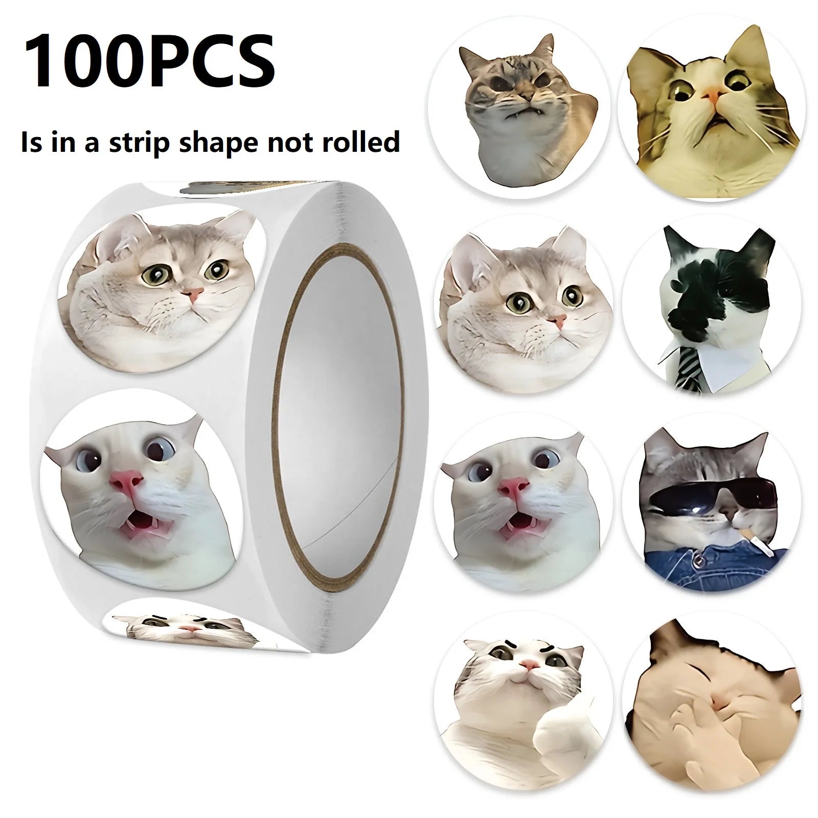 Funny Cat Cartoon Sticker Roll | 100pcs Animal Stickers for Photocard Decor additional angle