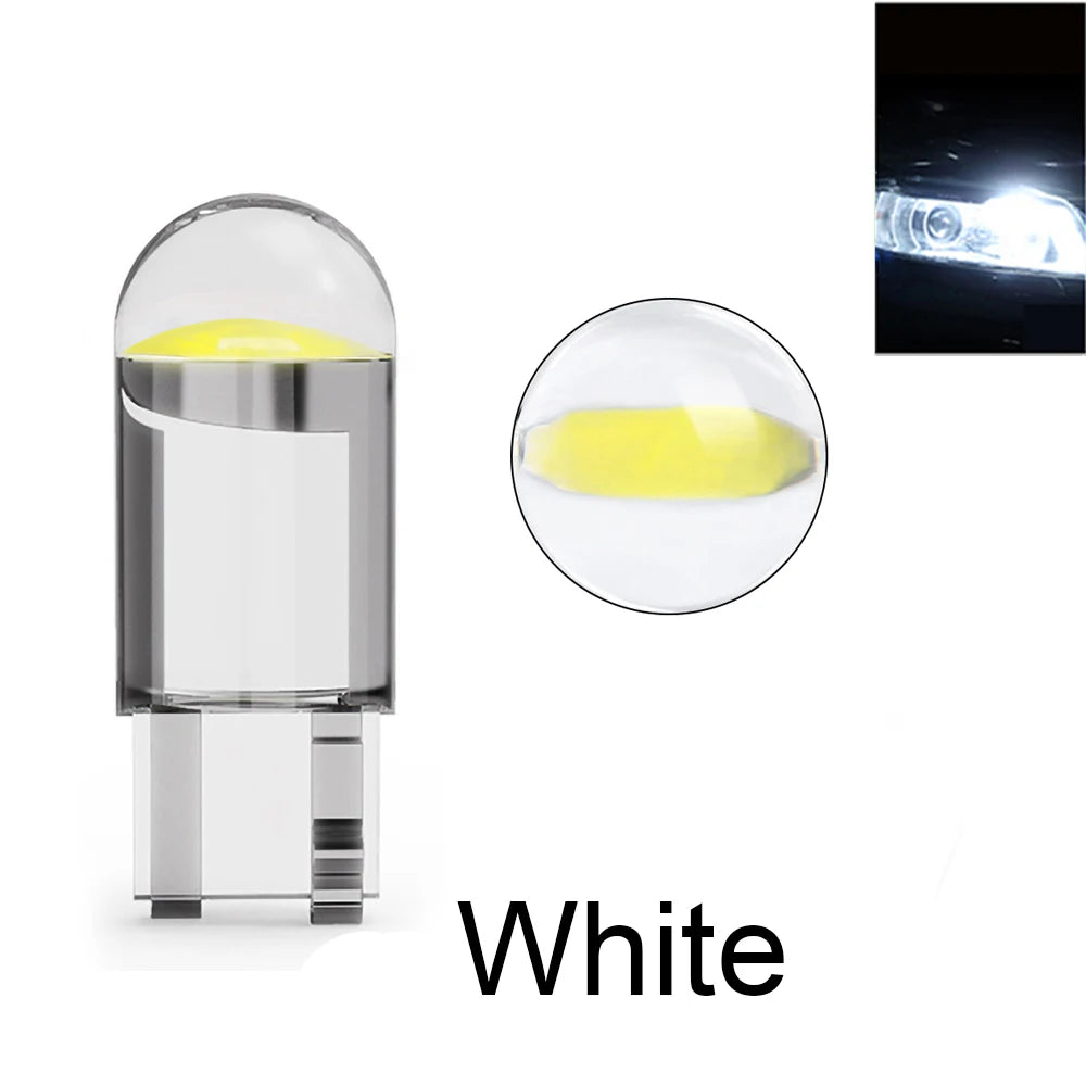 2/10pcs W5W 194 T10 Glass Housing Cob LED Car bulb 3000K 6000K White Blue Red Wedge additional angle