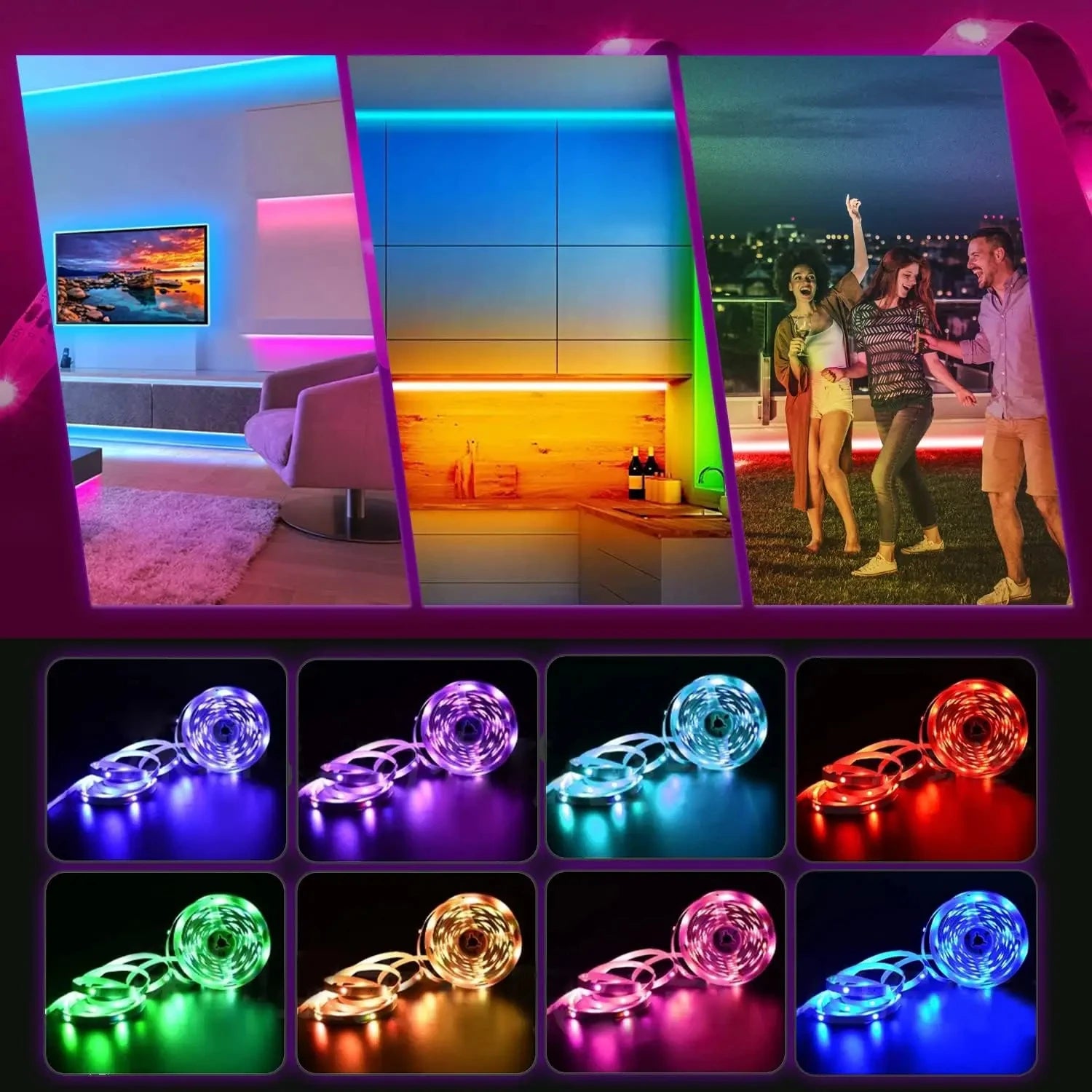 USB LED Strip Lights 2m 60 LEDs/m with Remote | RGB Backlight for Home Decor additional angle