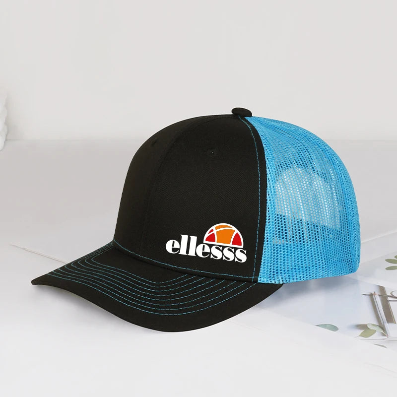 Breathable Mesh Trucker Hat with Ellessss Print | Adjustable Snapback for Outdoor Sun Pr detail view