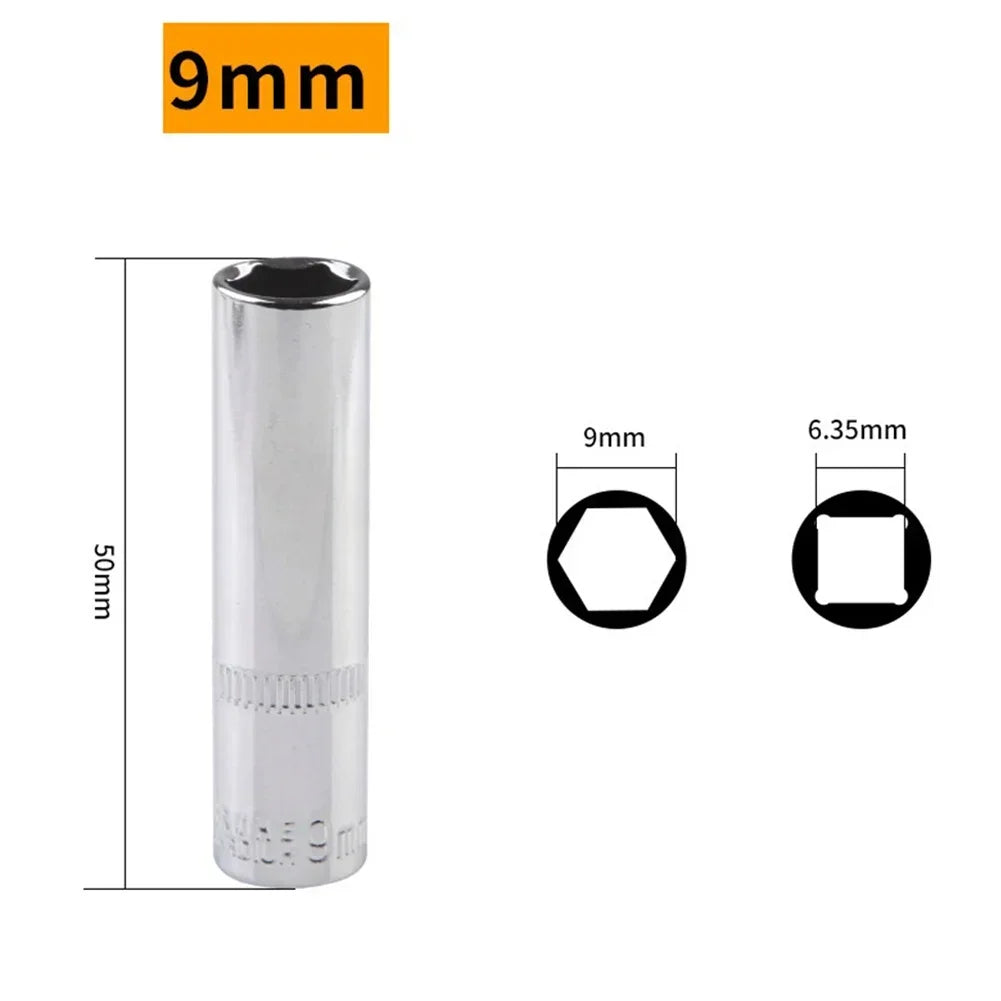 1/4 Hex Drive Deep Socket Adapter Set | Chrome Vanadium Steel Impact Socket Wrench detail view