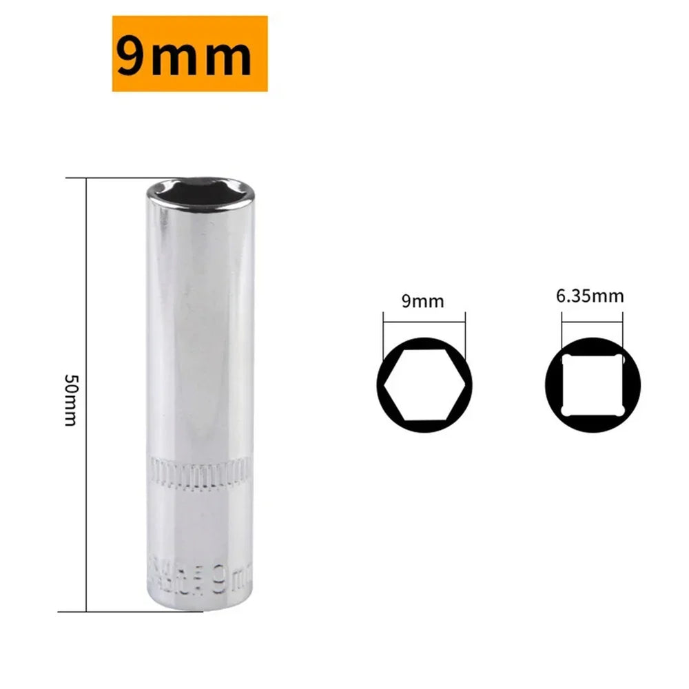 1/4 Hex Drive Deep Socket Adapter Set | Chrome Vanadium Steel Impact Socket Wrench detail view
