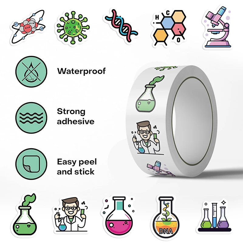 500PCS Chemistry Biology Experiment Decals | Waterproof Vinyl Science Stickers for Lab detail view