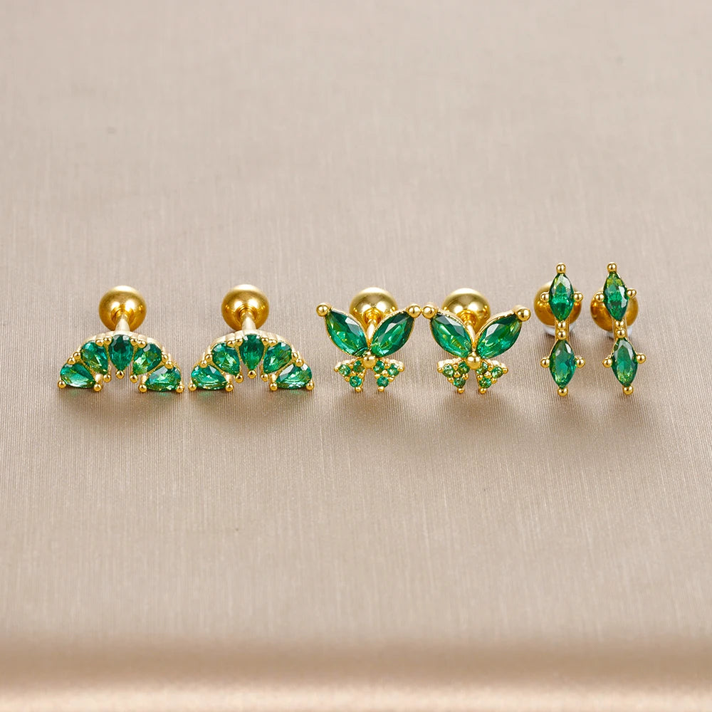Butterfly Green Stud Earrings Women Stainless Steel close-up view