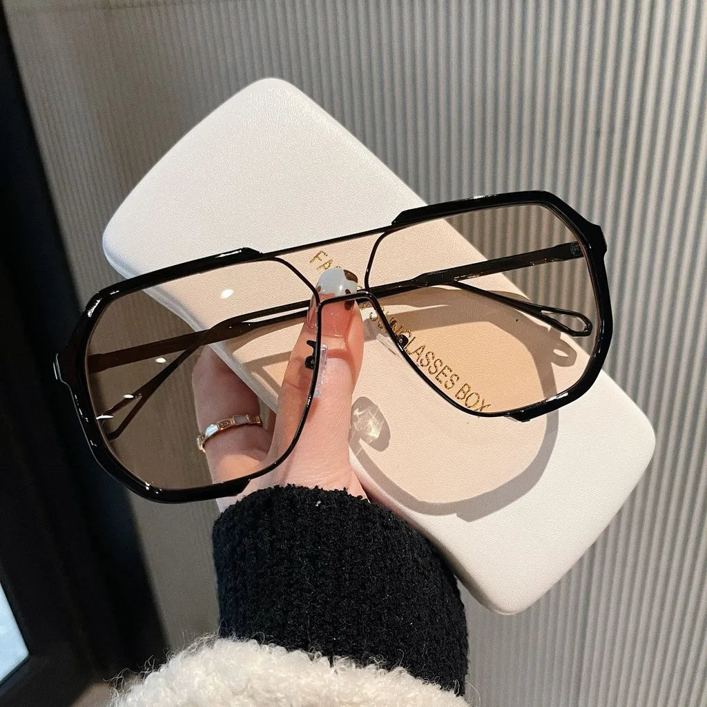 Trendy Polygonal Punk Sunglasses Oversized Advanced Sense One Piece Large Frame Glasses Steampunk Eyewear UV400