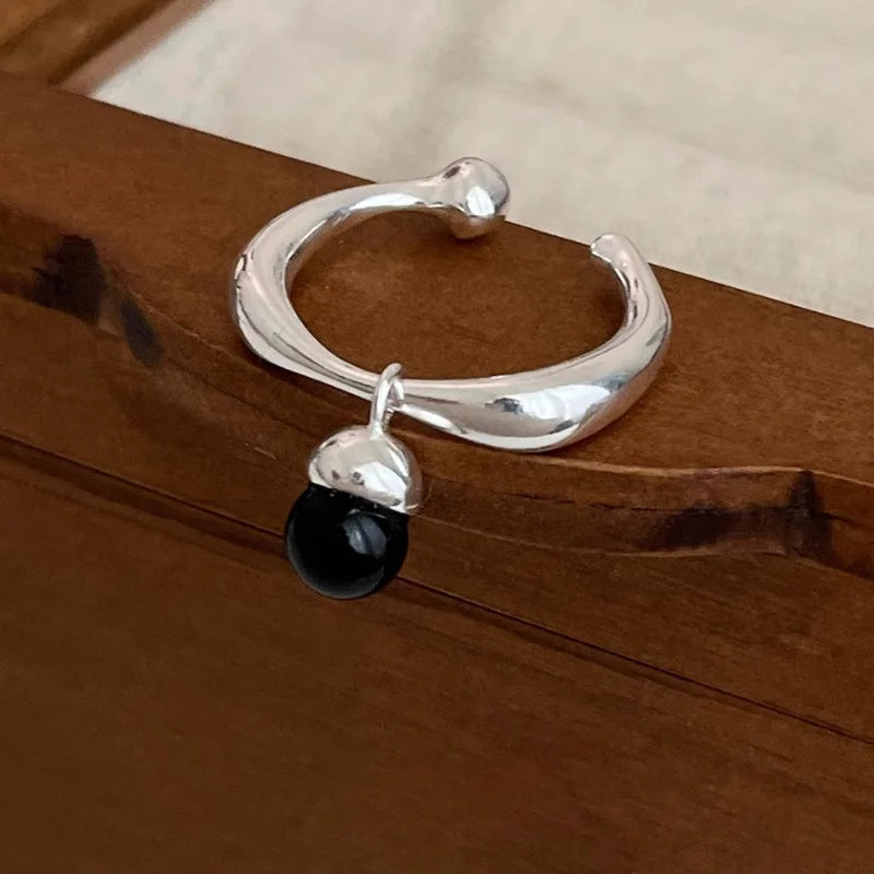 VENTFILLE 925 Sterling Silver Geometric Multilayer Round Bead Ring Female Fashion Pun alternate view