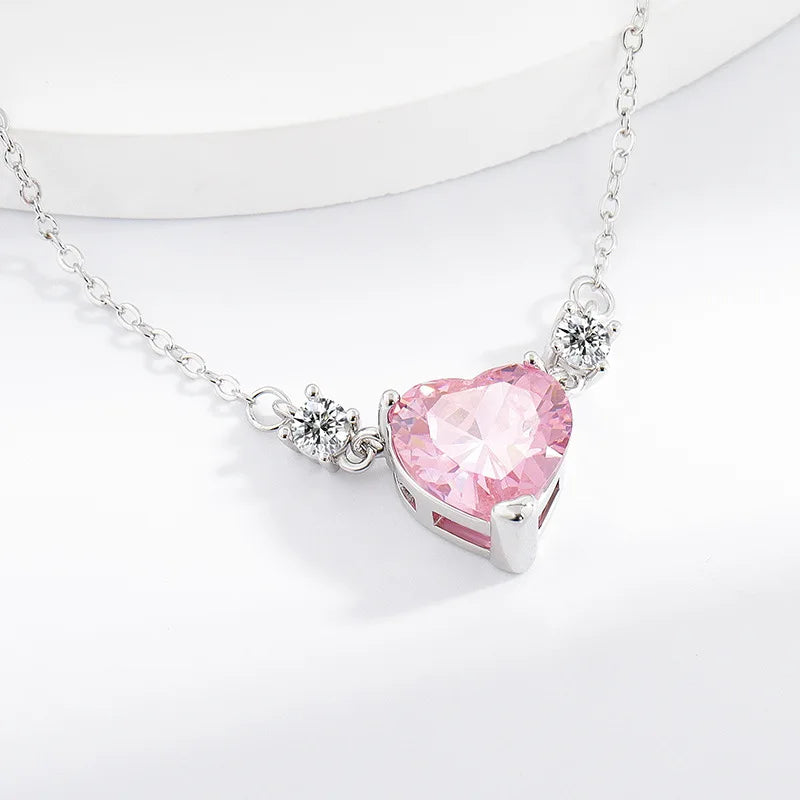 Light Luxury 925 Sterling Silver Pink Diamond Love Zircon Pendant Niche Exquisite Ladies detail view