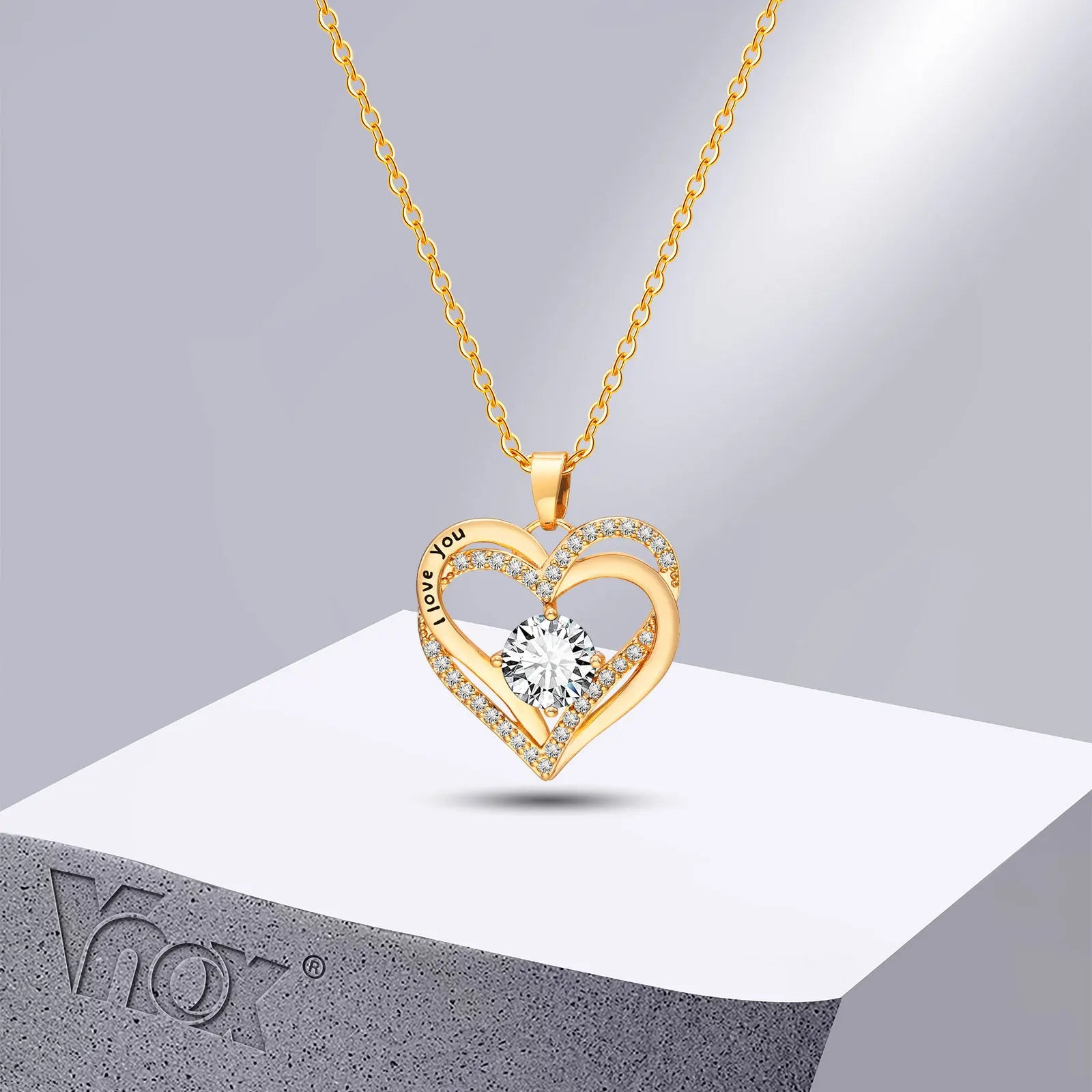 Vnox Heart Necklace for Women, Birthstone Heart I Love You Jewelry Necklaces for Mo additional angle