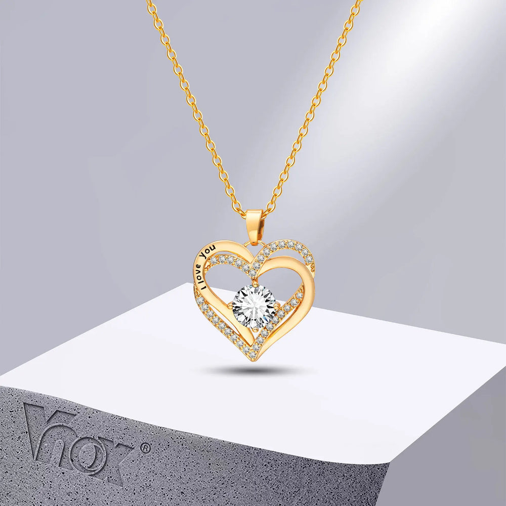 Vnox Heart Necklace for Women, Birthstone Heart I Love You Jewelry Necklaces for Mo additional angle