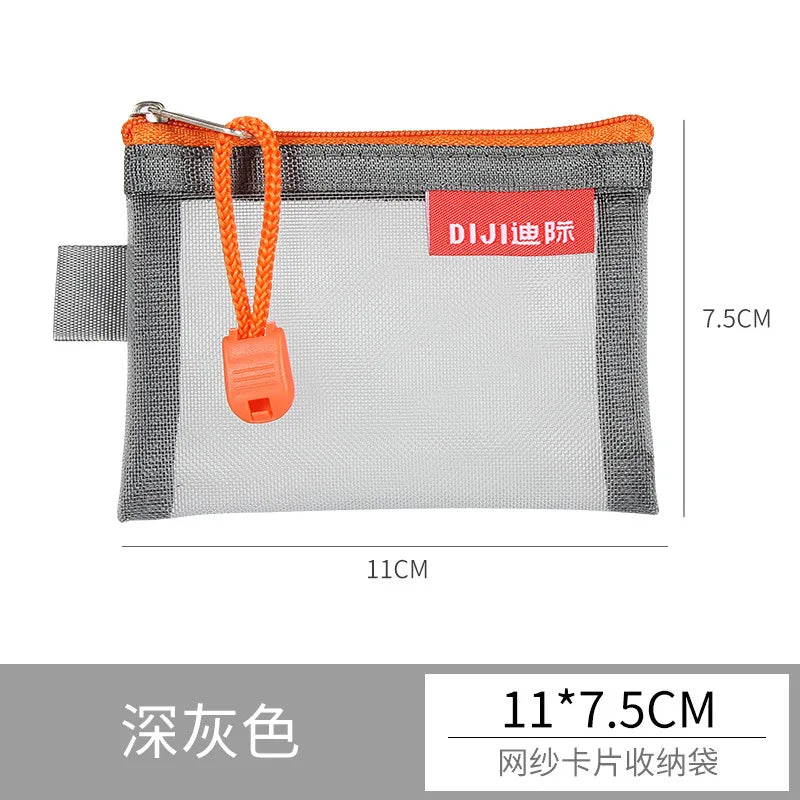 Mini Transparent Mesh Zipper Card Storage Bag | Portable Nylon Coin Purse detail view