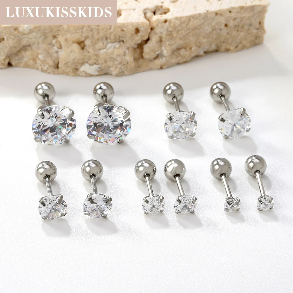 Crystal Round Stud Earrings for Men | Surgical Steel Screw Back Earrings