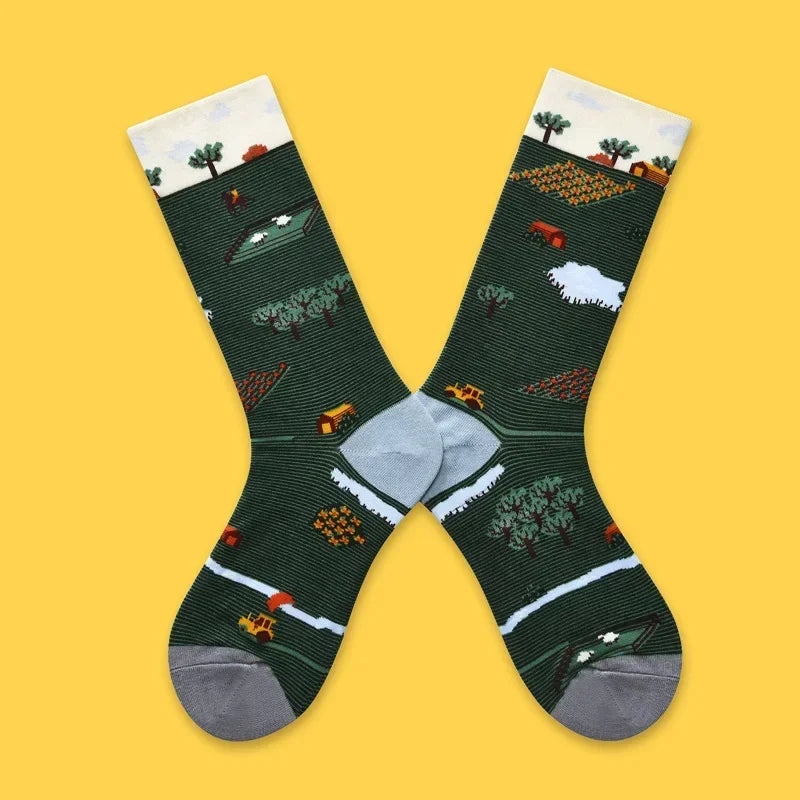 1 Pair Canvas Lattice Plant Art Funny Socks Women Novelty Abstract Cute Socks Women J lifestyle view