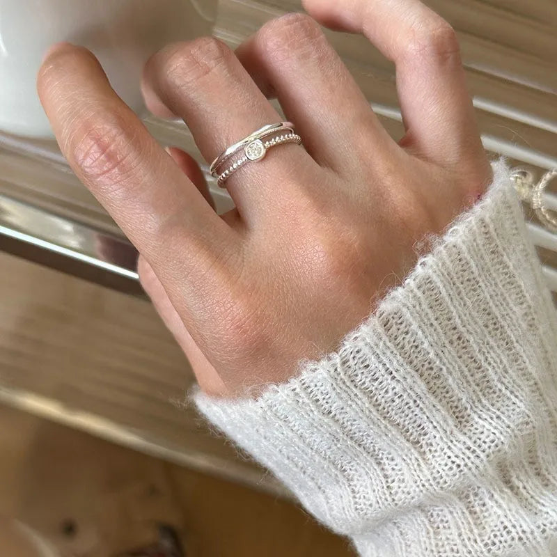 PANJBJ 925 Sterling Silver Pearl Irregular Ring for Women Shell Overlapping Hollow Sw lifestyle view
