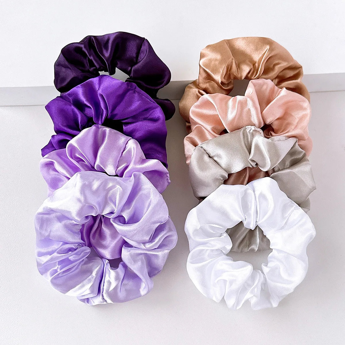 8Pcs/set Bright Color Silk Hair Scrunchies Women Y2K Solid Color Elastic Hair Bands additional angle