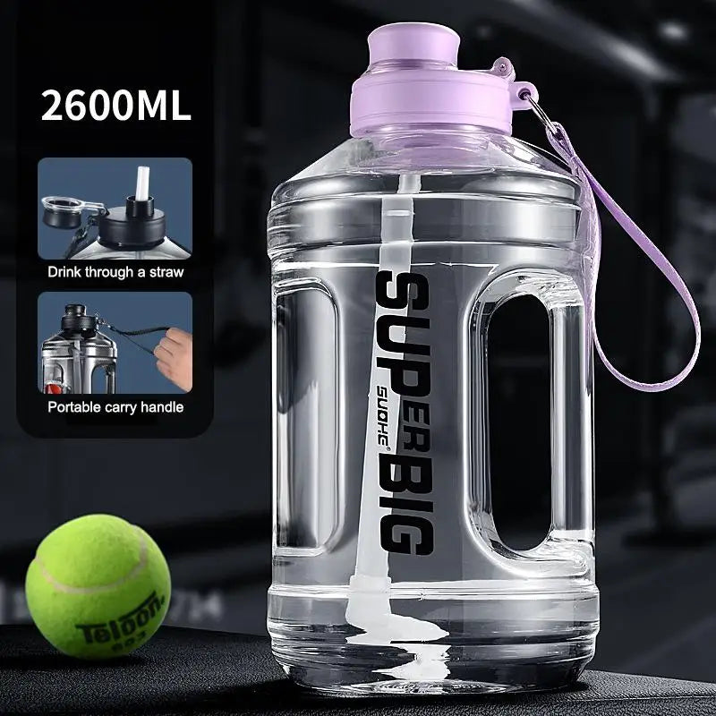 ^1Pc 1.6L/2.6L Large Capacity Sports Water Bottle With Straw Leakproof Plastic Drinking detail view
