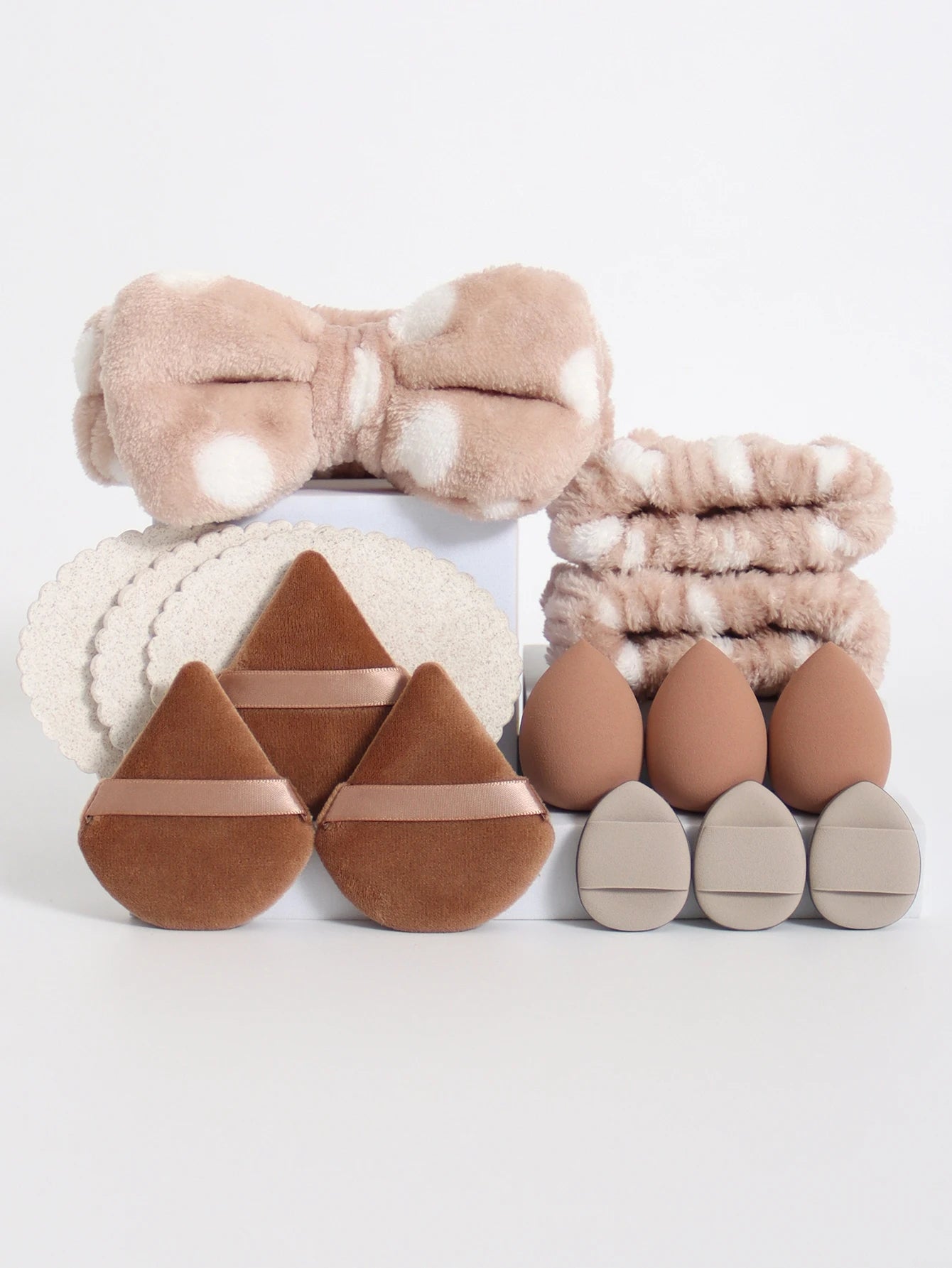 15Pcs Multi-Colored Fluffy Headband and Makeup Sponge Set | Sweet Style Beauty Kit additional angle